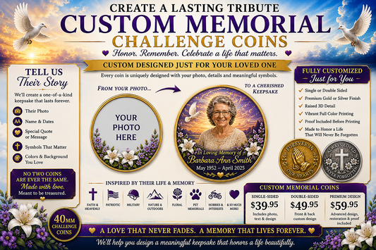 Custom Memorial Challenge Coin – Personalized Tribute | Gold or Silver | 40mm