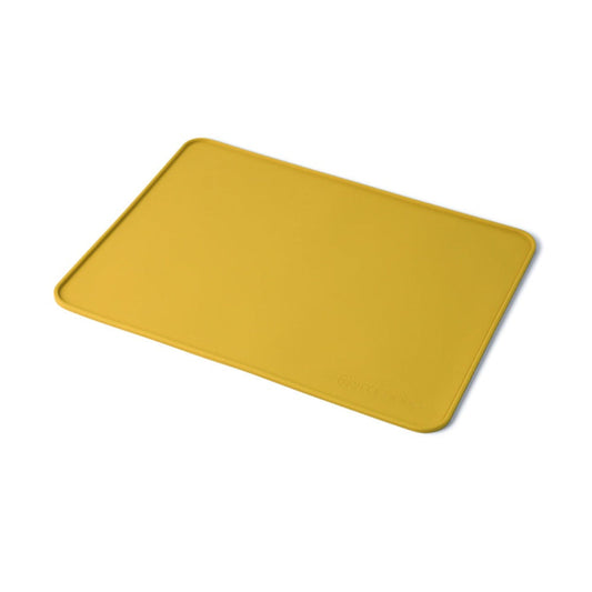 silicone placemat is easy to clean, non-sticky, and ideal for crafting, dining, pets food, and play. For kids and adults. Home lifestyle and dinnerware. MKS MIMINOO usa brand. mustard yellow. for toddler boys and girls. 