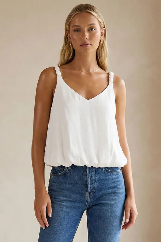 billowy strap accent white tank - blingy blonde (Copy)