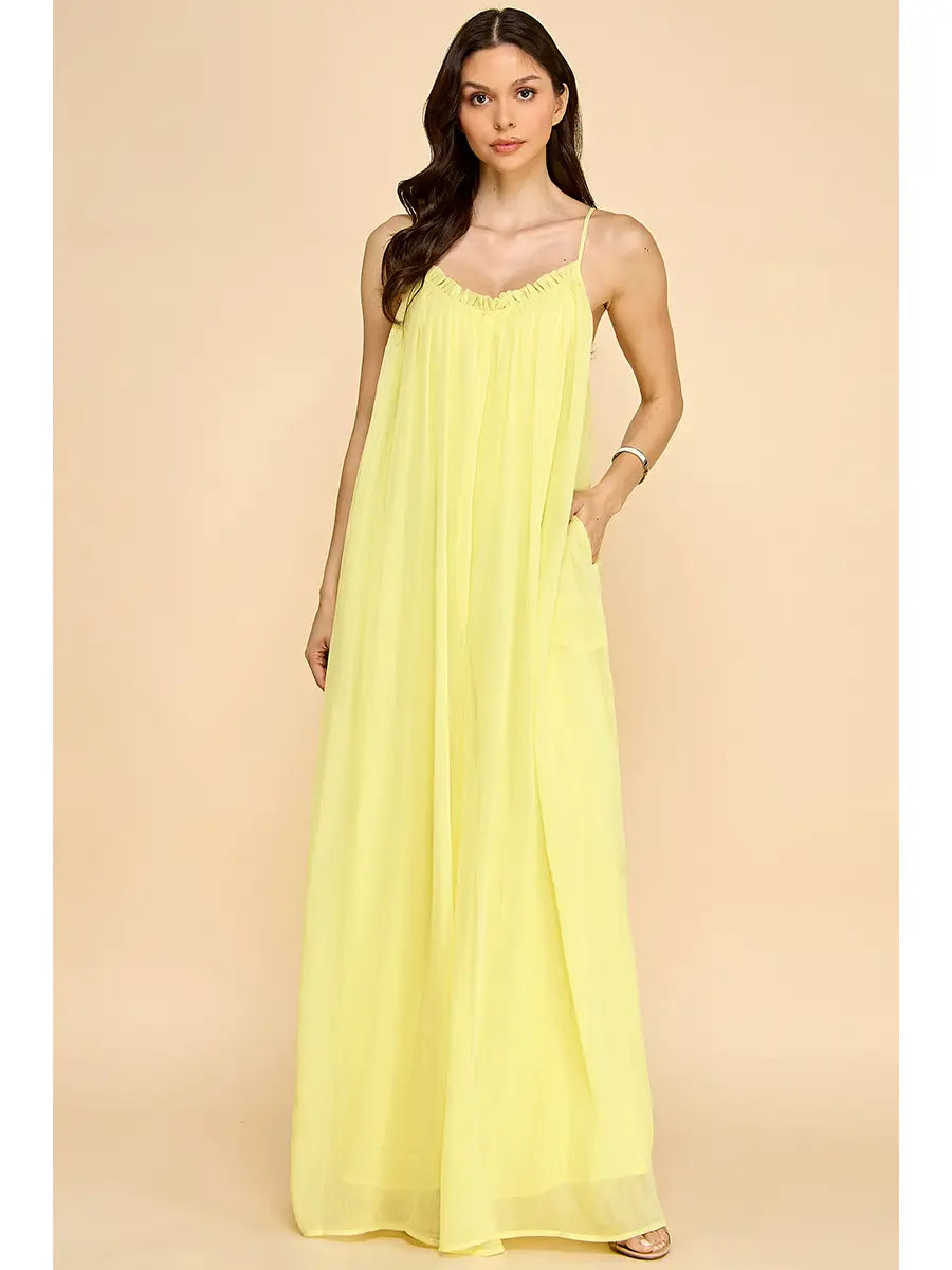 yellow chiffon jumpsuit - blingy blonde