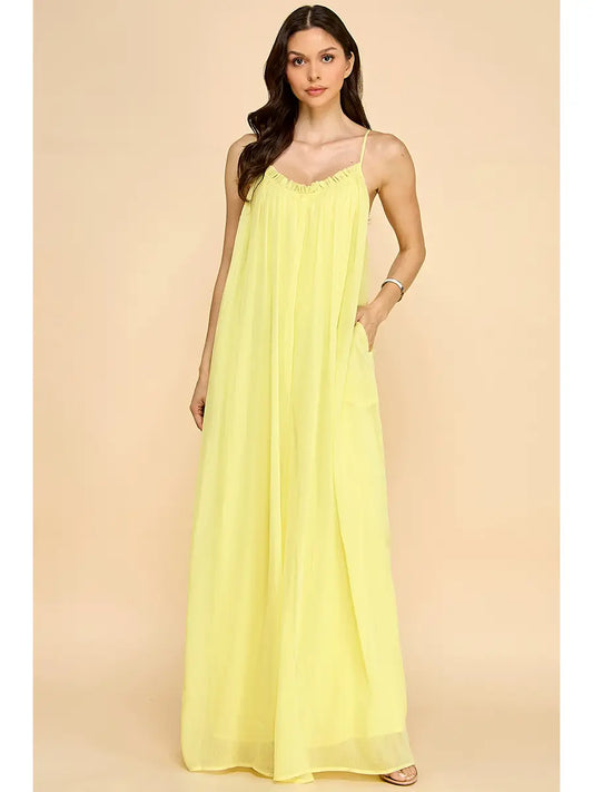 yellow chiffon jumpsuit - blingy blonde