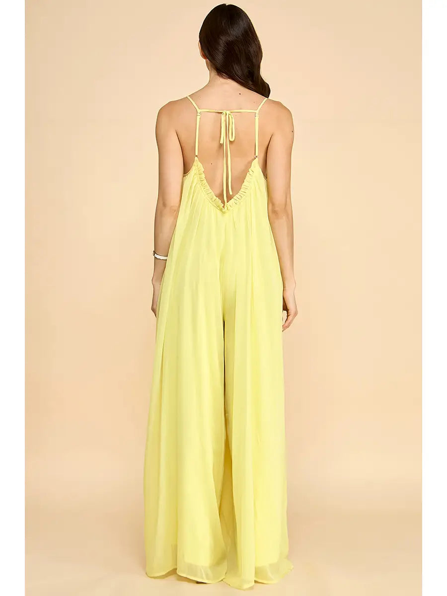 yellow chiffon jumpsuit - blingy blonde