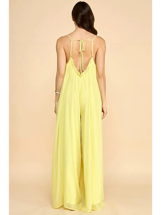 yellow chiffon jumpsuit - blingy blonde