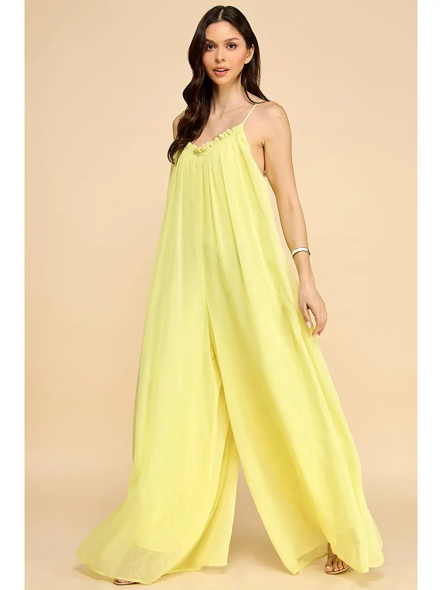 yellow chiffon jumpsuit - blingy blonde