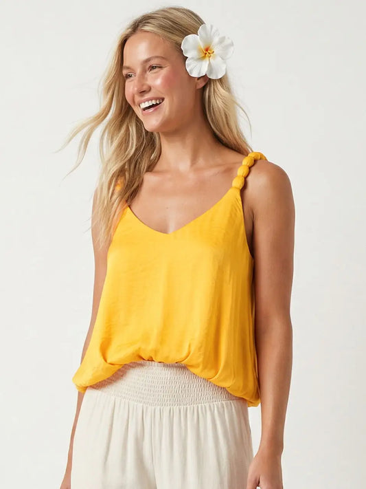 billowy strap accent yellow tank - blingy blonde