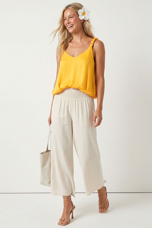 billowy strap accent yellow tank - blingy blonde