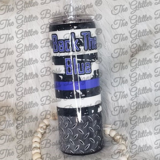 Back the Blue B&W Style  - 20 oz Skinny - Glitter Boss