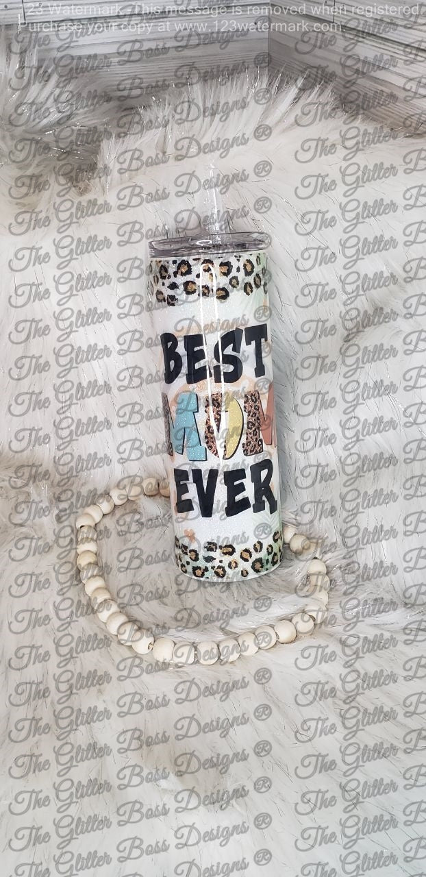 Leopard Print Best Mom Ever  - 20 oz Skinny - Glitter Boss