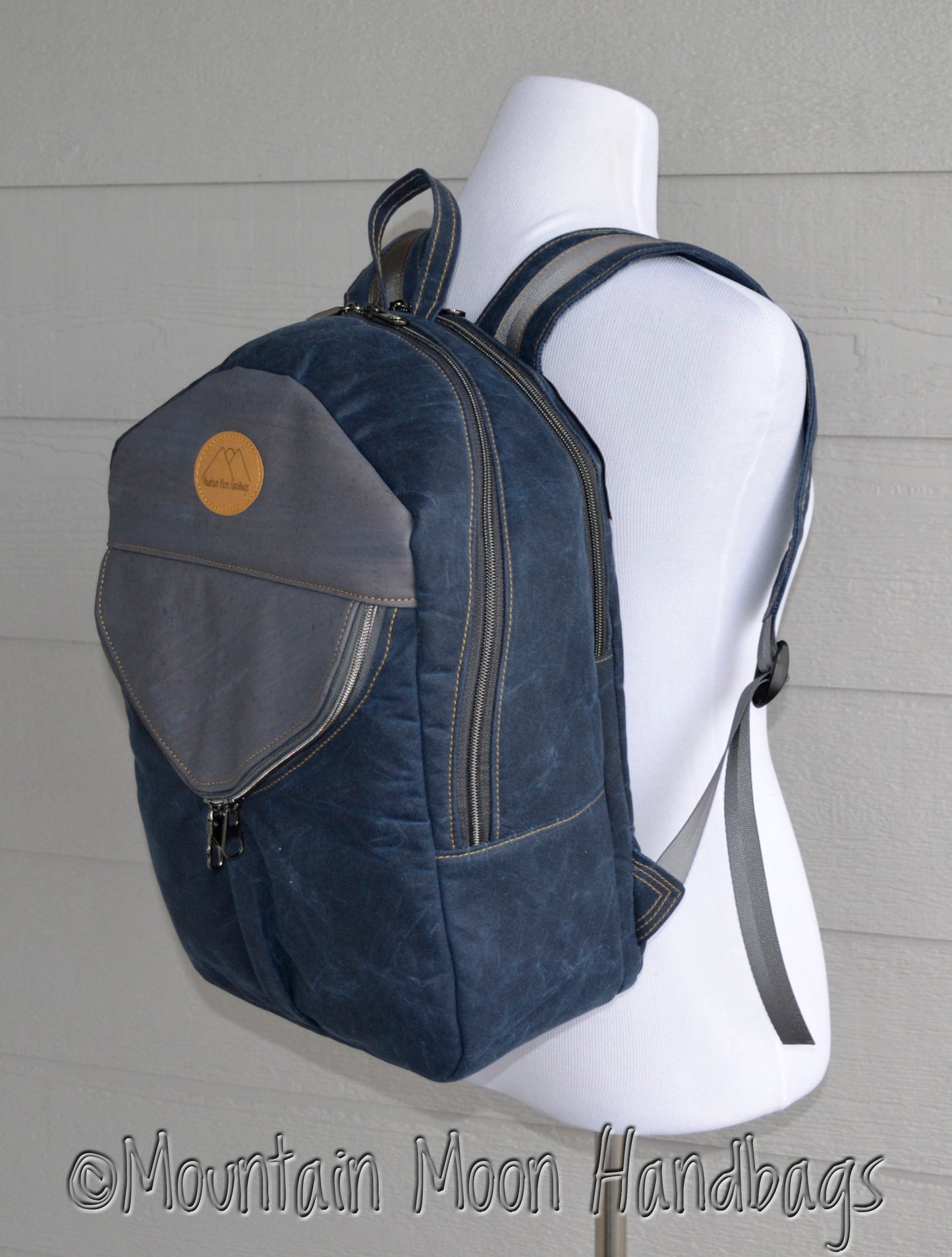 Navy Waxed Canvas Grey Cork Keanu Backpack