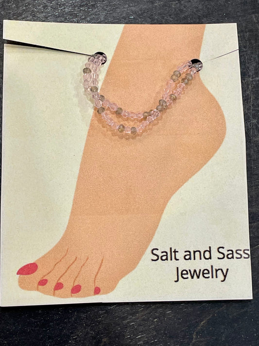 Stretch Ankle Bracelet- Salt and Sass- Pink/Gray