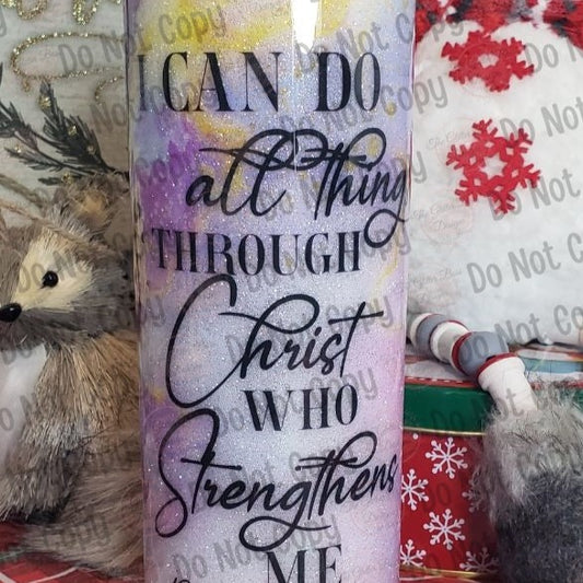 Marble I can Do all Things with Leopard Cross - 20 oz Skinny  - GB Designs